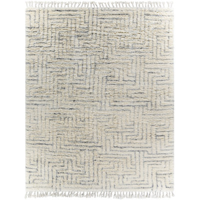 Tapis crème / gris moyen / noir en laine noué à la main Risa