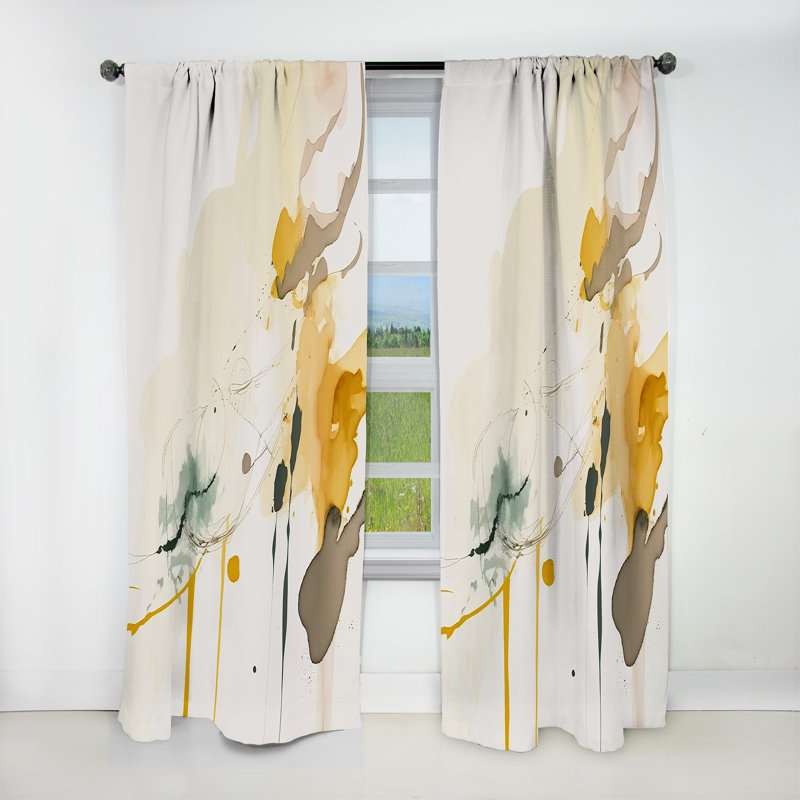 Touched By Mustard - jaune et gris ultime II - rideau occultant abstrait - 1 panneau, L 52 po x L 95 po