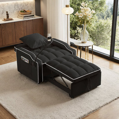 UnaNoxa Velvet 3-In-1 Convertible Sofa Chair Bed With Adjustable Backrest, Phone Holder & Usb Ports