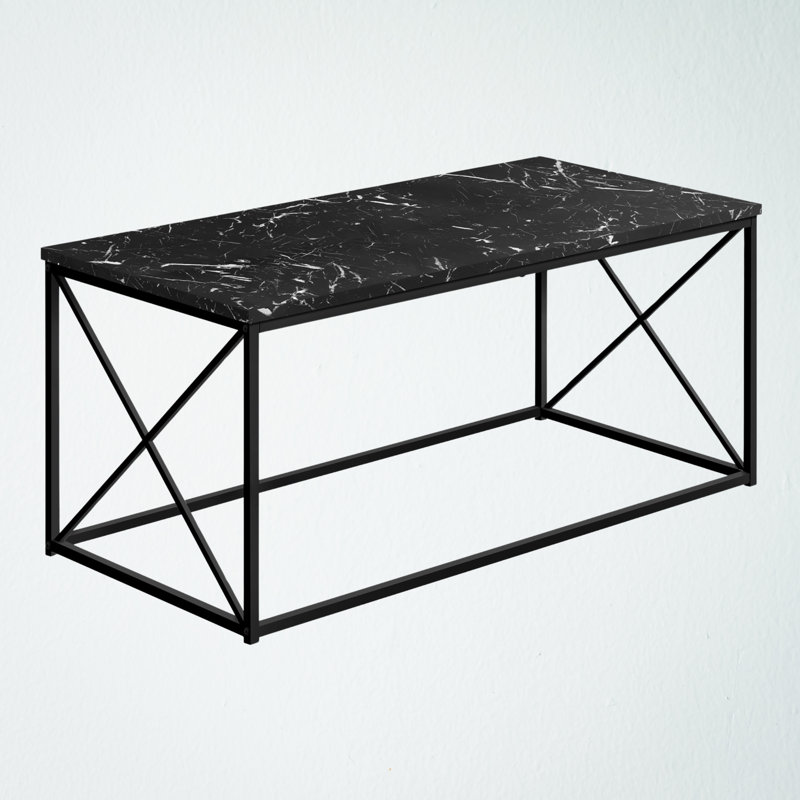 Rupert Black Finish Accent Coffee Table With Black X-Metal Leg, 17.78" H X 40.32" W X 19.84" D