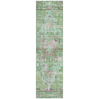 Machine Washable Indoor/Outdoor Xhevrie Aloe Rug