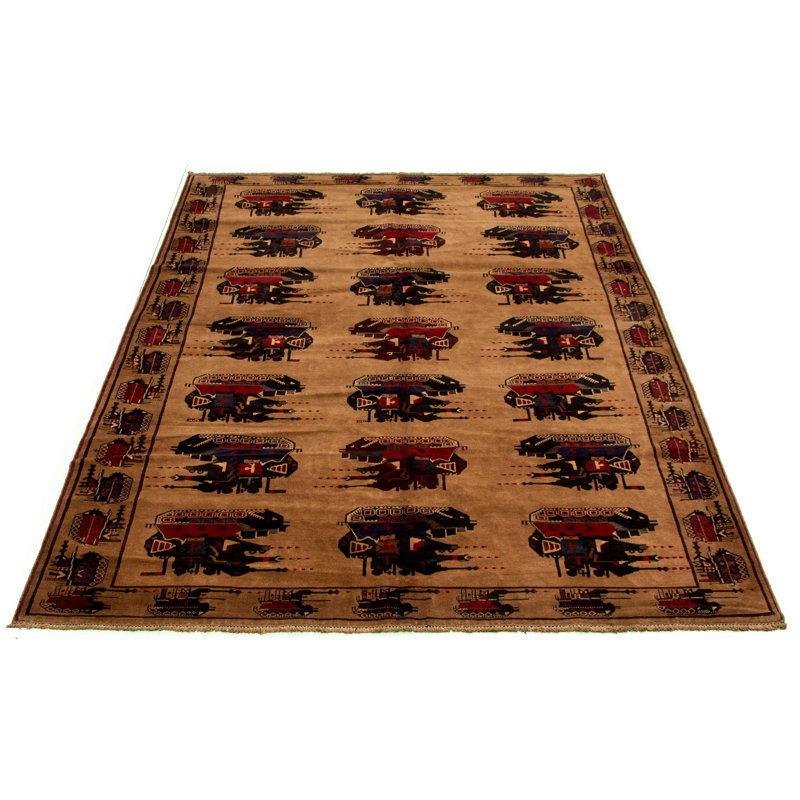 Tapis unique en laine noué à la main brun clair / brun de 6 pi 11 po x 9 pi 5 po Reiff 2010