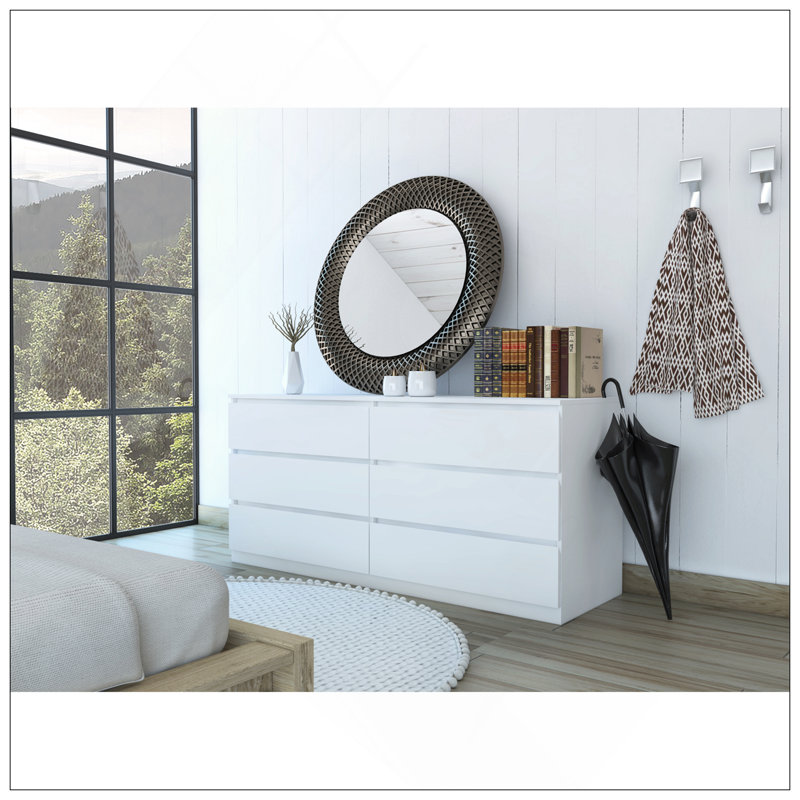 Commode double 6 tiroirs Tronx, chambre à coucher, blanc, Blanc