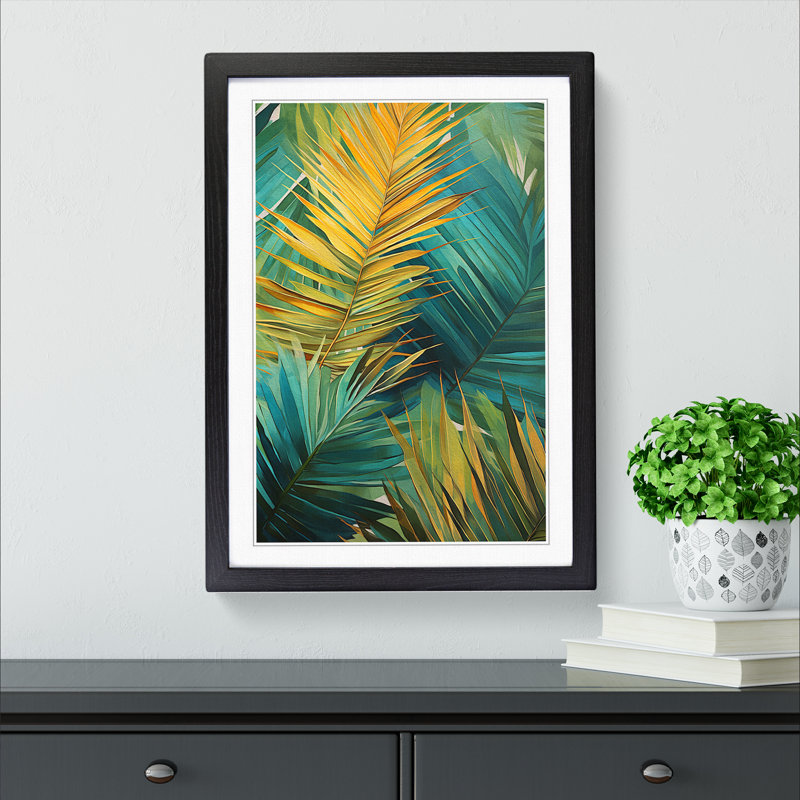 Palm Leaf Contemporary - Single Picture Frame Print on Wood, Black Framed, 34cm H x 25cm W x 2cm D