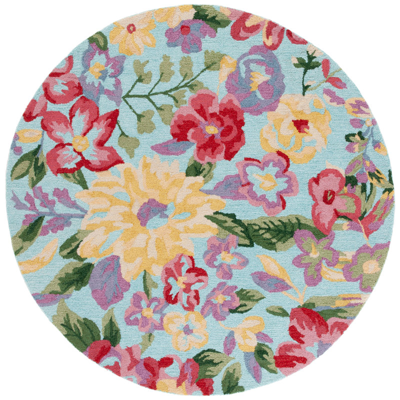 Easy Care Hand Tufted Performance Floral Rug, Round 6'
