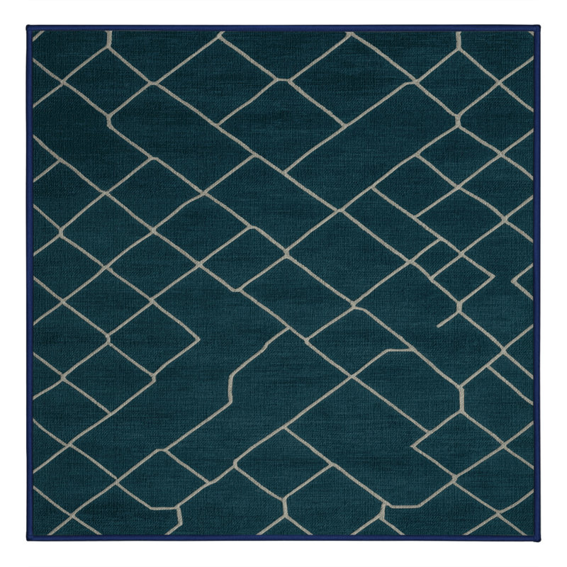 Tapis bleu en treillis lavable à la machine, Carré 7 pi