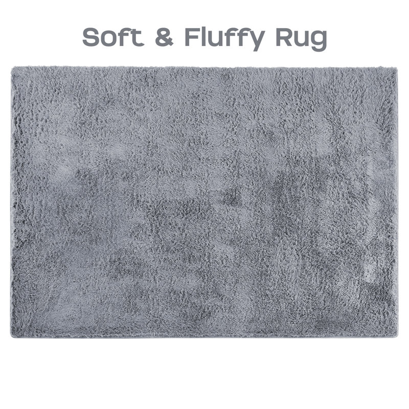 Wellard Polypropylene Grey Area Rug Ultra Soft Plush Carpet, Rectangle 80 x 150cm