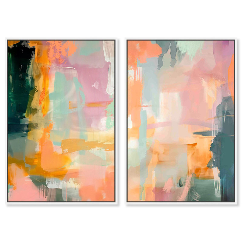 Mani Dida, ensemble de 2 toiles Art Maximaliste, H 15 po x l 10 po, Cadre flottant blanc