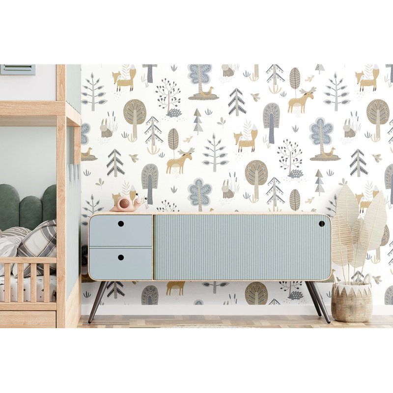 Nerijus Little Explorers 2 Country Animals Wallpaper Roll, Blue