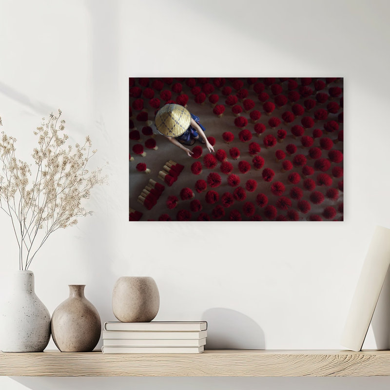 Impression d'art contemporain encens vietnamien rouge, H 12 po x l 18 po