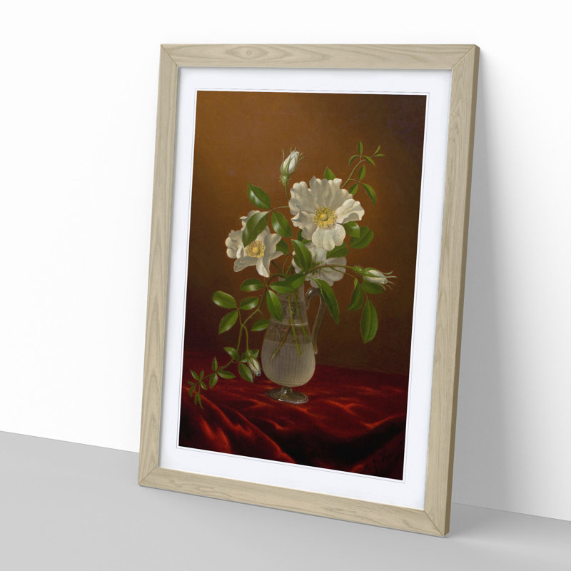 Cherokee Roses in a Vase by Martin Johnson Heade - Picture Frame Painting, Oak Framed, 48cm H x 36cm W x 2cm D