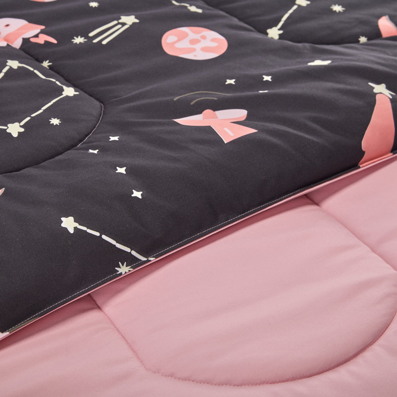 Galaxy Bedding Set, Twin Comforter + 4 Additional Pieces, Pink/Black