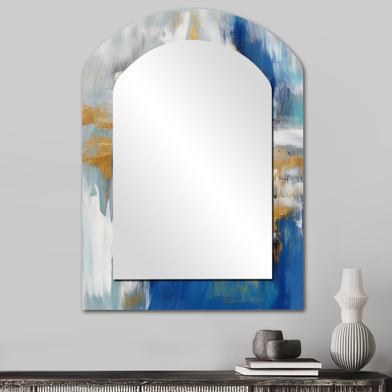 Radiant Muse Émergence IV - grand miroir mural à peinture abstraite, miroir décoratif asymétrique doré, impression sur métal