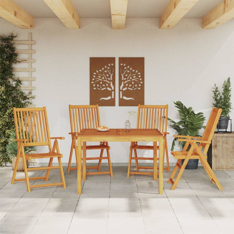 Kamille 4 - Person Acacia Wood Patio Dining Set with Square Table, 75cm H x 110cm L x 110cm W