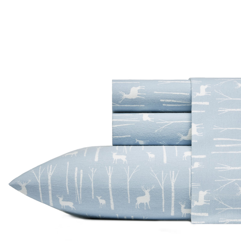 100% Cotton 200 Thread Count Flannel Sheet Set, King Sheet Set with 2 Pillowcases, Birch Forest