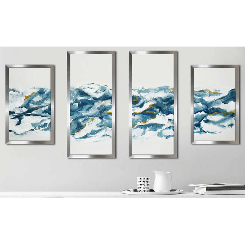 Into The Blue - reproduction de 4 pièces, Encadrement argenté, H 31,5 po x l 62 po x P 1 po