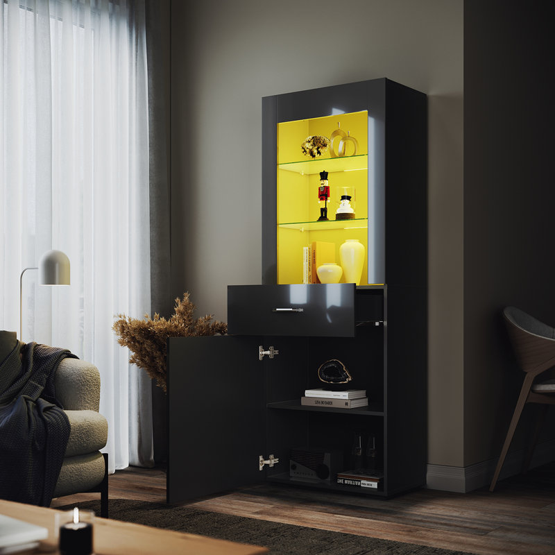 60*35*165cm LED Colorful Lighting Display Cabinet with High Brightness, Adjustable Shelves, Black