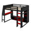 Lit mezzanine double avec bureau, lumières DEL et tablettes multi-rangements