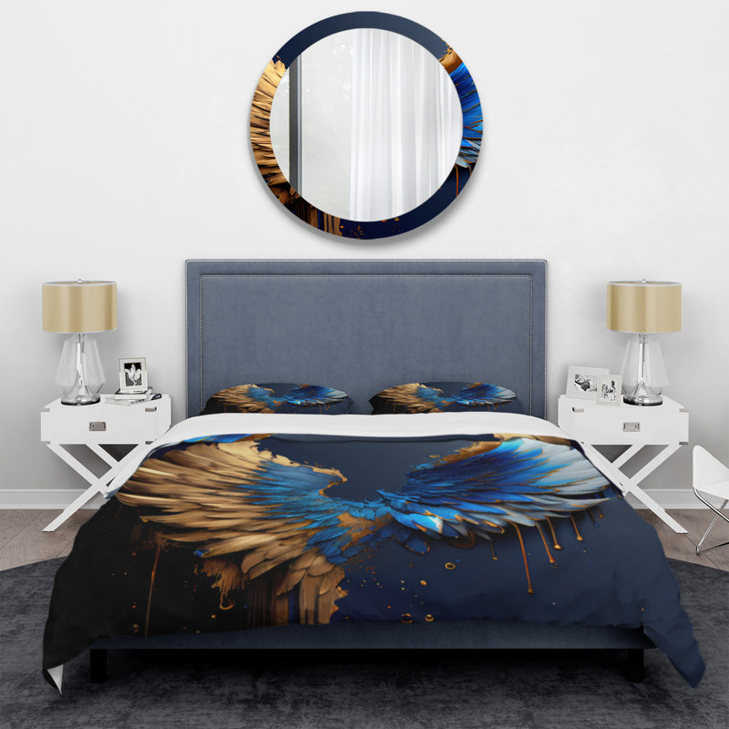 Ensemble de housse de couette bleu et doré Angel Wings VI - Wings Angel - Microfibre polyester
