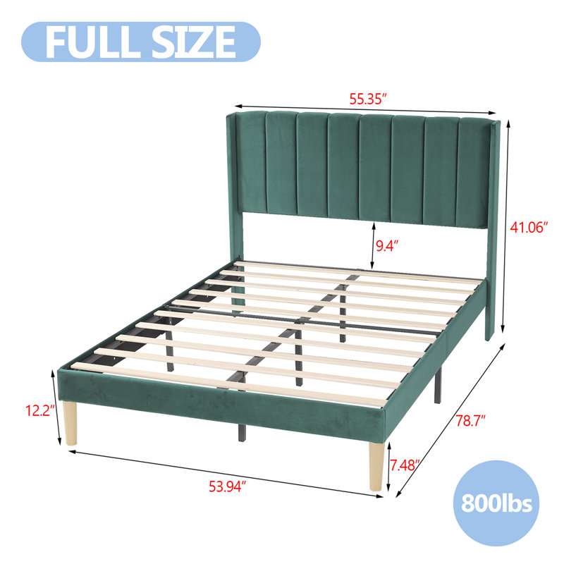 Structure de lit plateforme tapissier avec oreilles, Lit double, Vert