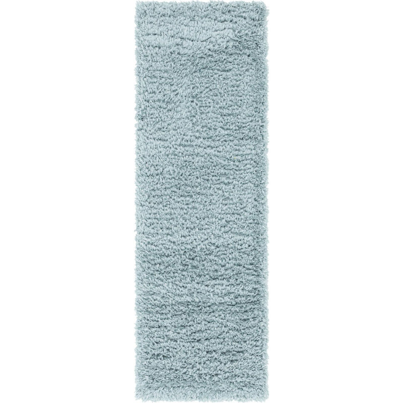 Tapis à poils longs en polyester bleu ardoise tissé à la machine Poler, Tapis de couloir 2 pi x 6 pi 7 po