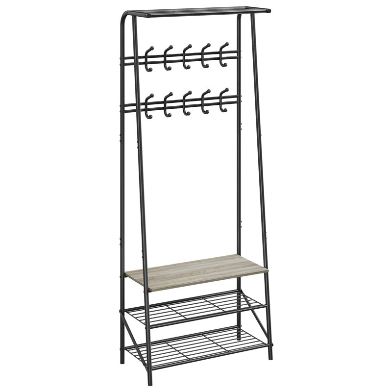 Iron Freestanding 10 - Hook Coat Rack, Grey