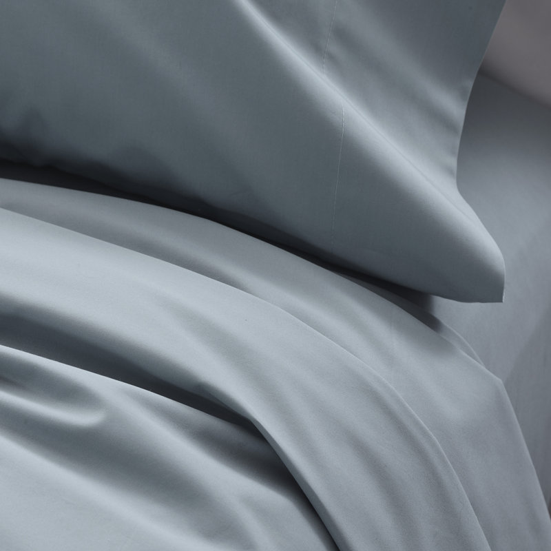 Cuddledown Signature Organic Percale Sheet Set, King Sheet Set with 2 Pillowcases, Blue
