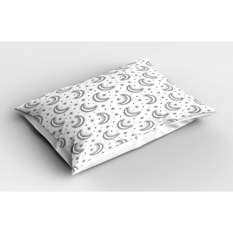 Charcoal Grey and White Moon Phase Microfiber Pillow Sham Set