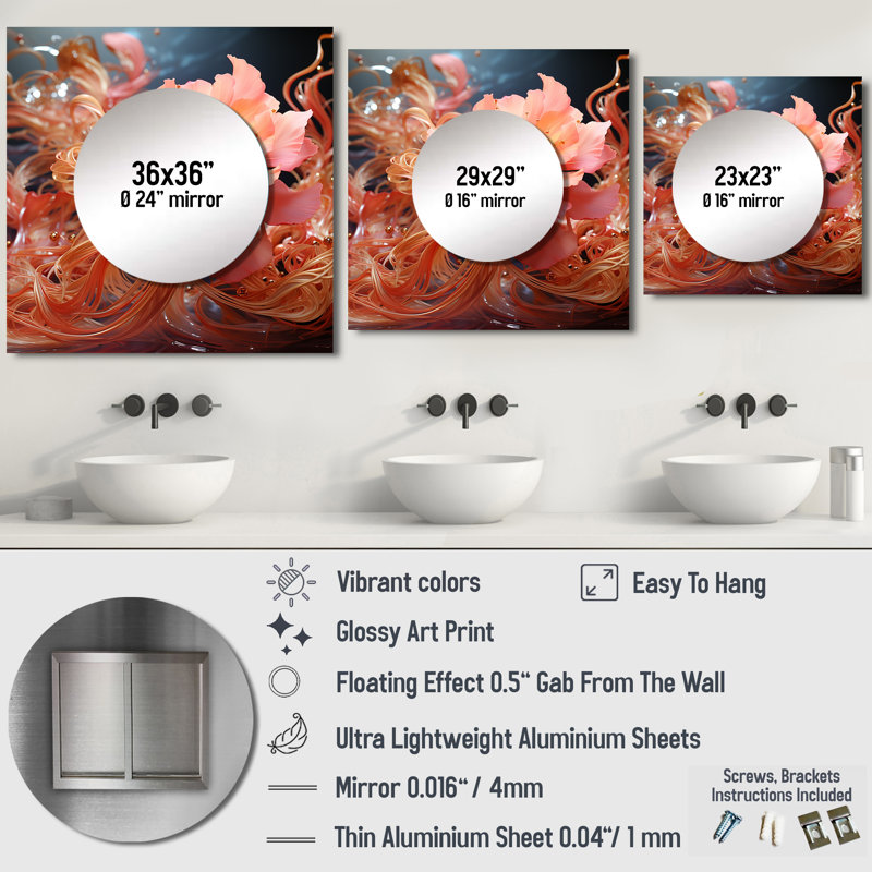 Liquid Flower Art Tender White And Light Pink V - Abstract Shapes Square Living Room Wall Mirror Art, 29" x 29"