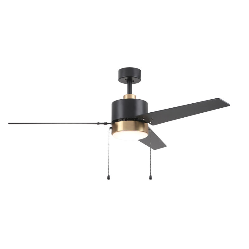 Ventilateur de plafond standard à 52 pales de 52 po à DEL avec chaîne de traction et ensemble d'éclairage inclus, Noir