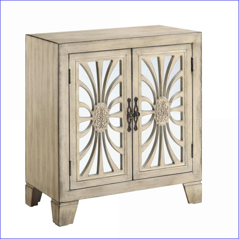 Console | Blanc cassé | 2 portes en verre, 1 tablette | Hall d'entrée | Bois synthétique