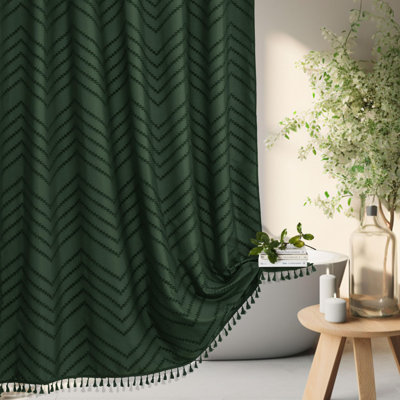 Rideau de douche Boho vert foncé avec pampille en tissu tissé 72 x 72 Rideaux de douche modernes à chevrons texturés à chevrons minimalistes pour salle de bain