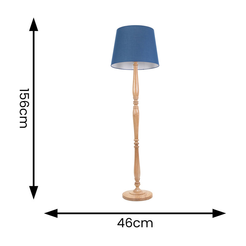 Arialdo 156cm Traditional Floor Lamp, Navy Blue, Light Wood