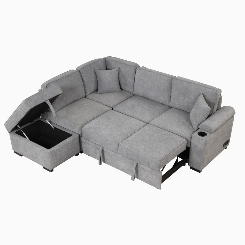 Canapé-lit Perse 87,3 po, Mélange de lin gris