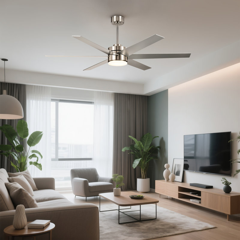 Nickel brossé 62 po Ventilateur de plafond intérieur à 6 vitesses à changement de couleur intégré