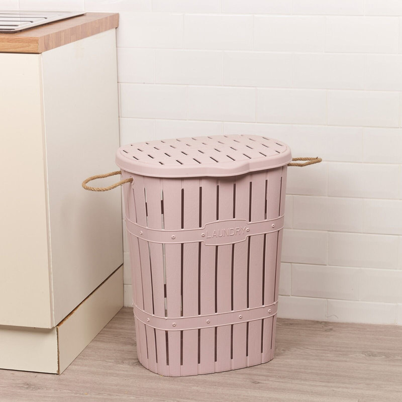 Plastic Laundry Basket with Handles, Purple