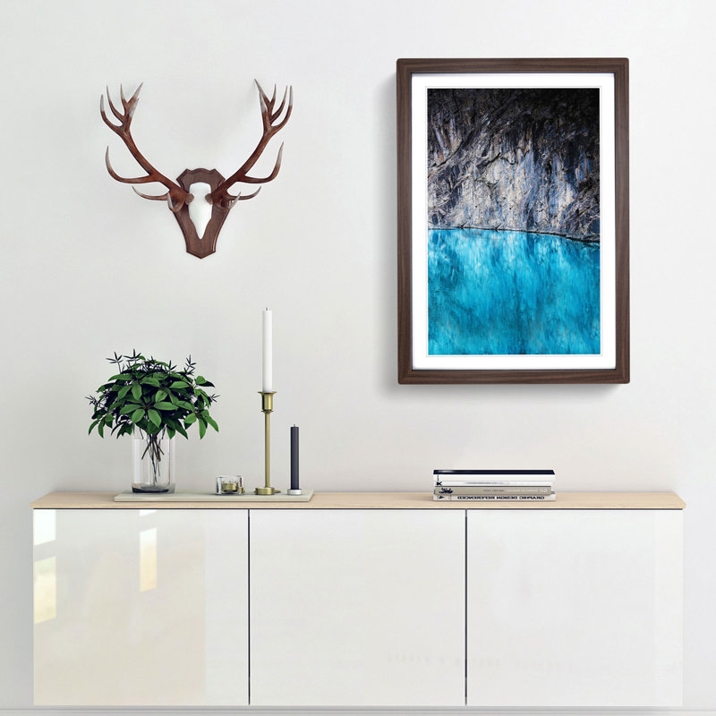 Water Meeting Rock - Framed Print, 48cm H x 36cm W x 2cm D, Walnut Framed