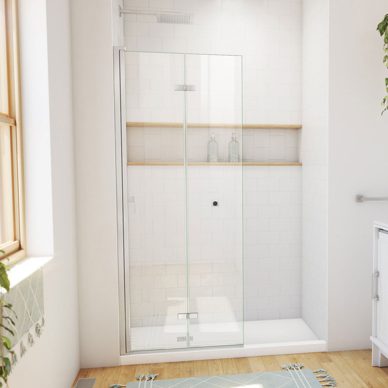 DreamLine Aqua-Q Fold 29 1/2 inch W x 72 inch H Frameless Bi-fold Shower Door in Brushed Nickel, Brushed Nickel, 29.5"