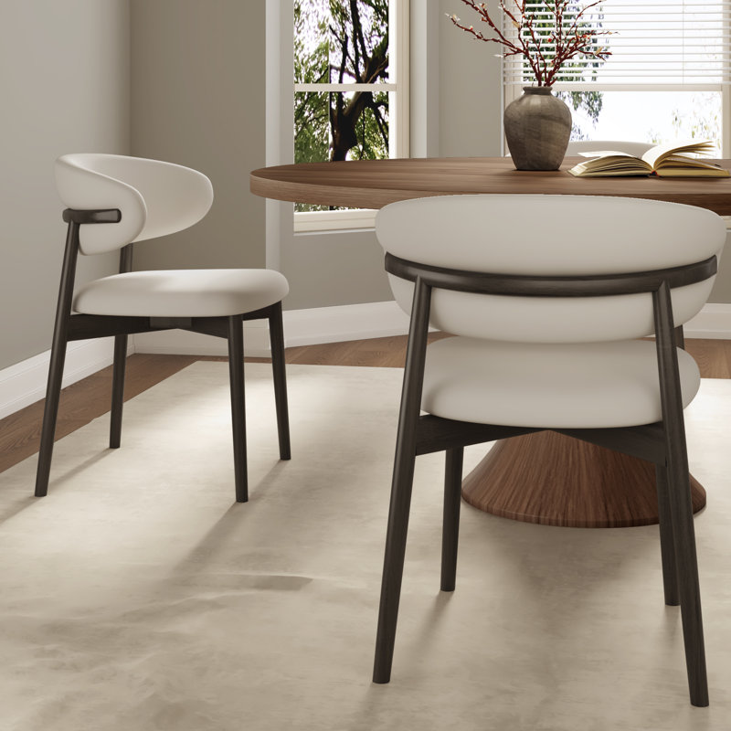 Ensemble de table de salle à manger à piédestal rond en bois massif avec chaises en bois massif rembourrées