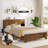 Farmhouse Full Size Bed Frame with Headboard Storage Shelf, Wood Platform Bed Frame with LED Lights & Charging Station, Rustic wood Bed, No Box Spring Needed, Noise-Free Sturdy Structure-396669140