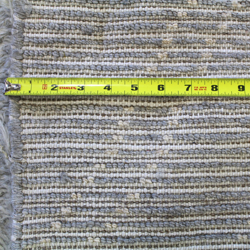 Tapis gris en laine noué à la main de conception unique 5 pi 4 po x 8 pi New Age