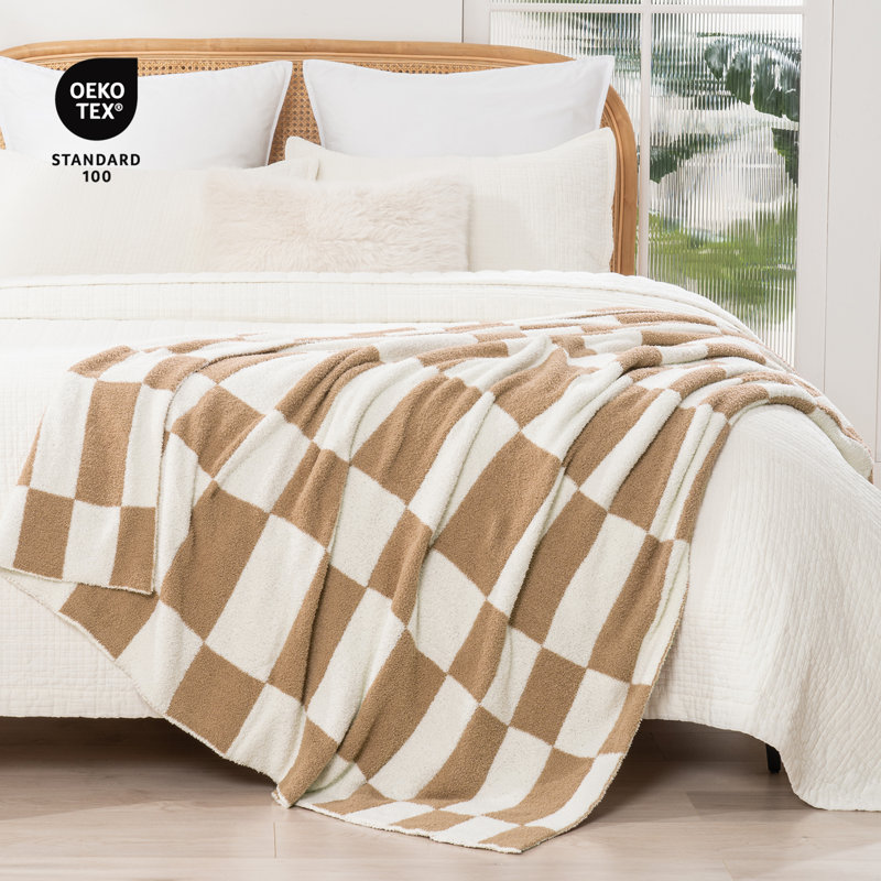 Super Soft Checkered Knit Throw Blanket for Couch, 50" W x 60" L