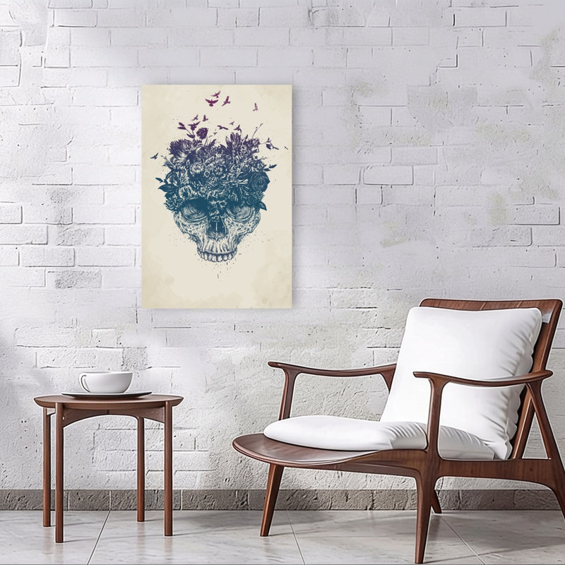 Affiche murale gothique florale contemporaine avec crâne et fleurs, 36" H x 24" W
