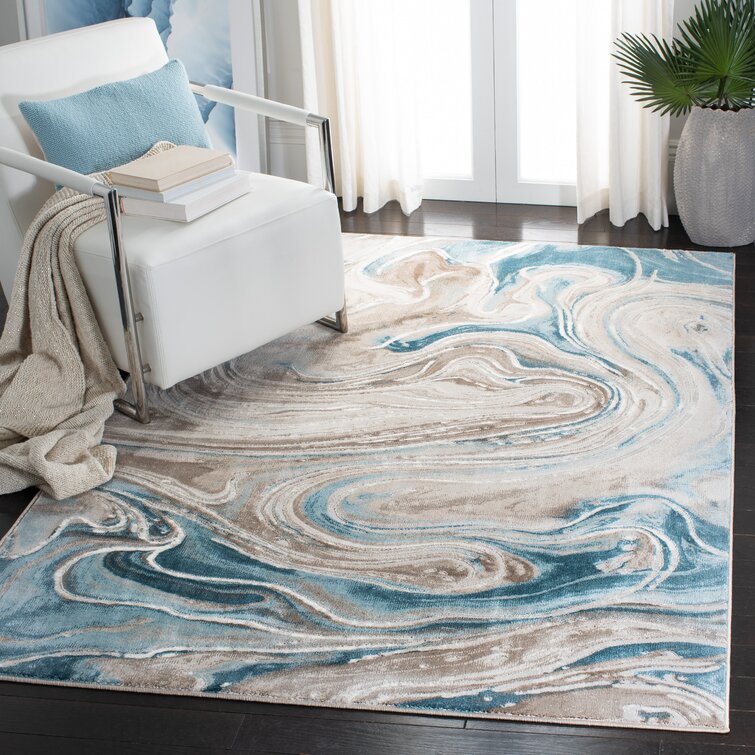 Abstract Beige Jute Rug With Lite Blue Border, Hand Braided Rug at