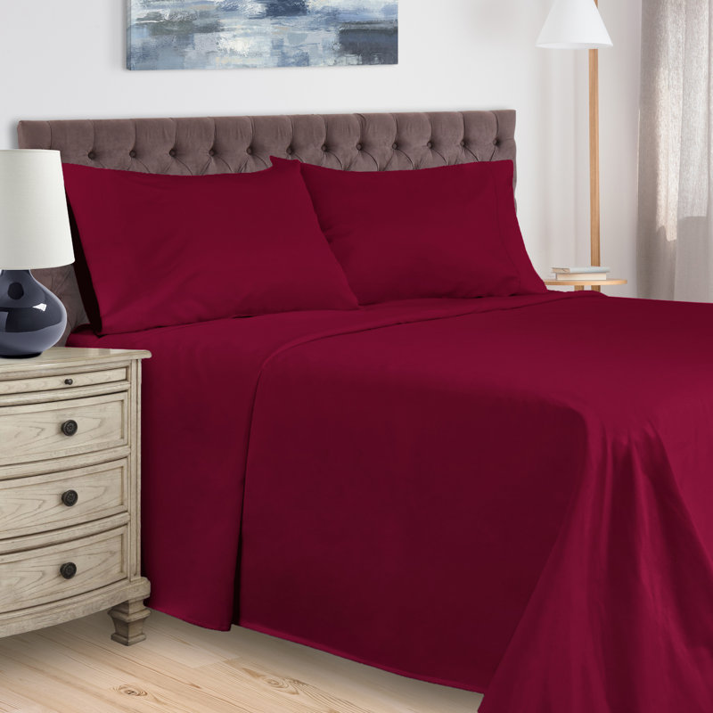 BNM Gisla Deep Pocket 400-Thread Count Standard Cotton Solid Sheet Set, Burgundy, Full Sheet Set with 2 Pillowcases