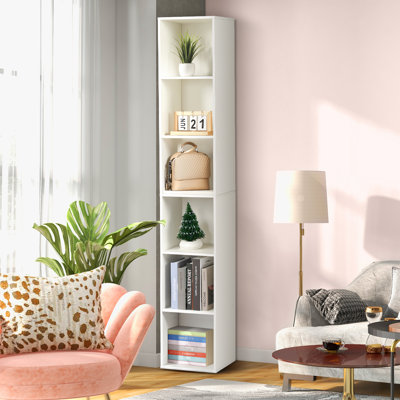 6 Tiers Narrow Corner Bookshelf, Cube Bookcase with Storage for Small Spaces, Home, Office