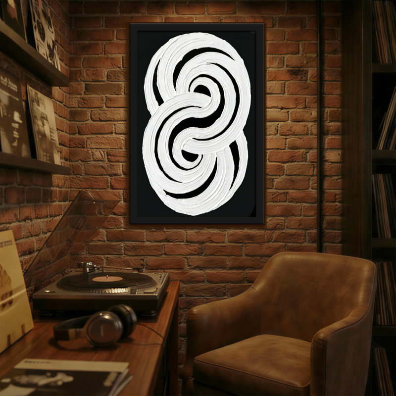 Abstrait abstrait tourbillons blancs sur toile noire, H 18 po x l 12 po