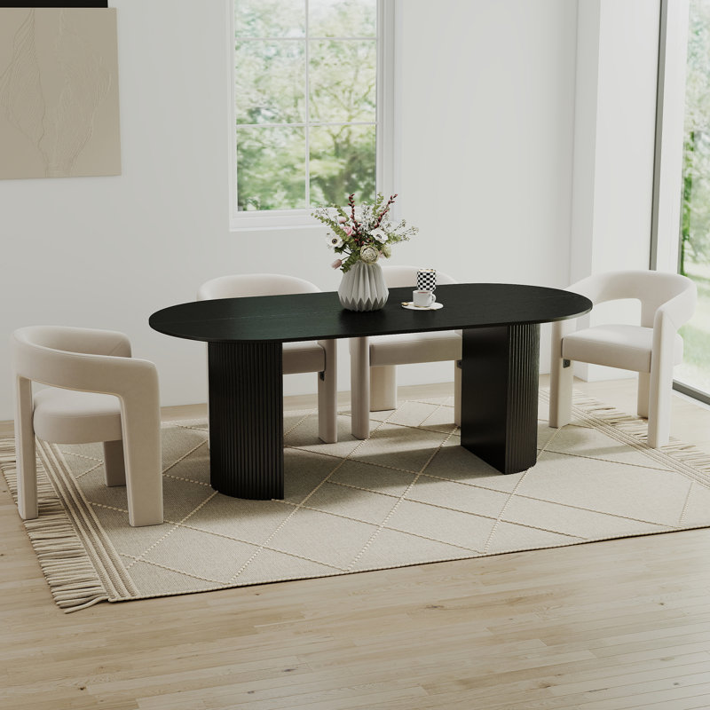 Ensemble de table de salle à manger ovale, 5 pièces: table, 4 chaises, Beige