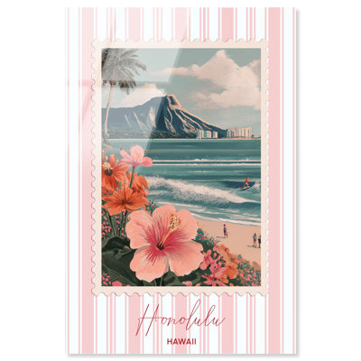 «Honolulu Travel Stamp», reproduction d'art sur affiche rétro par Art Remedy, prête à être accrochée, 30 x 45