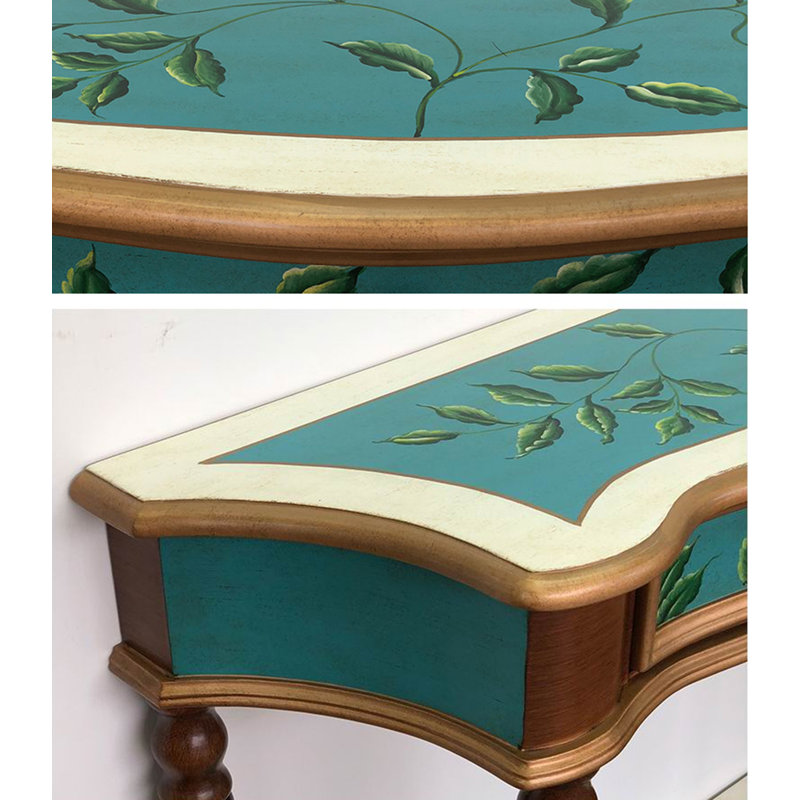 Élégante table d'entrée avec pieds tournés à peinture florale
